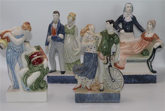 Four Rye Pottery figure groups of courting couples